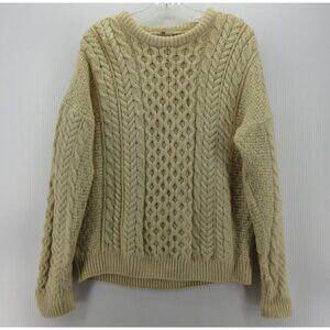 Carraig Donn Sweater Medium Cream Aran Merino Wool Fisherman Cable *